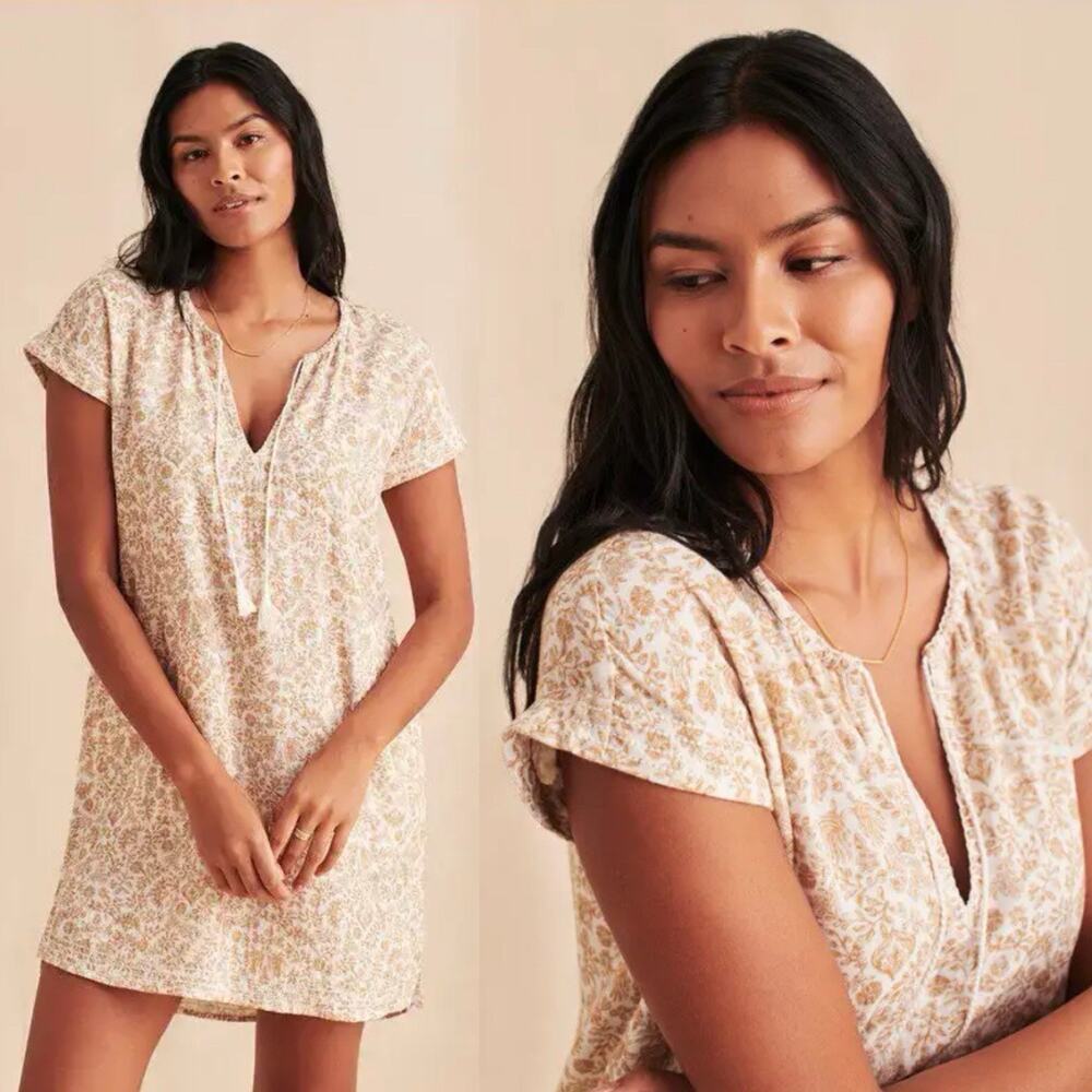 Faherty Ninie Organic Cotton Mini Dress Peach Vines XS Coastal Boho Chic Summer